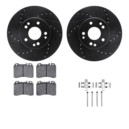 8612-63049, Rotors-Drilled, Slotted-Black W/ 5000 Euro Ceramic Brake Pads Incl. Hardware, Zinc Coat